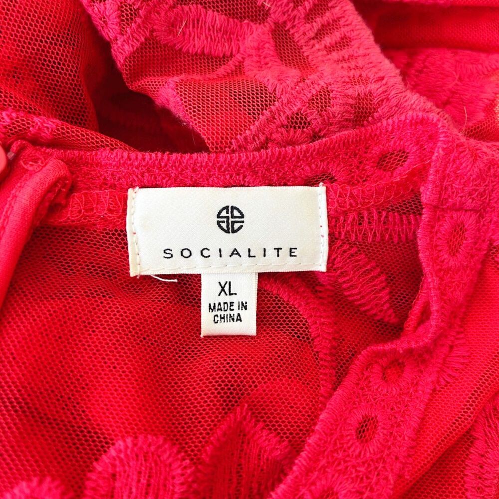 Socialite Red Sheer Lace Maxi Dress Romper Shorts (XL) Garden Wedding Party - Picture 8 of 15
